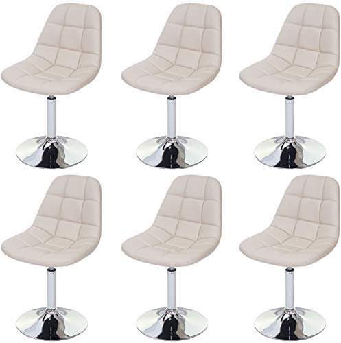 Mendler 6er-Set Esszimmerstuhl HWC-A60, Stuhl Drehstuhl, Chrom - Kunstleder Creme
