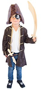 Piraten-Kostüm Kapitän für Kinder, jungen und mädchen Größe 140 braun - hochwertiger Captain Piraten-Mantel mit Piraten-Hemd - einmalige Verkleidung für Fasching, Karneval und Kindergeburtstag
