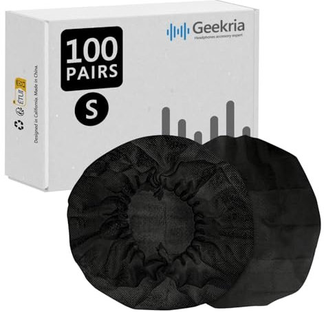 Geekria 100 Pairs Disposable Ear Covers for AKG Y500, Beats Solo 3, Solo 2, JBL TUNE 500BT, Sennheiser HD 239 Headphones, Stretchable & Hygienic Protectors (S/Black)