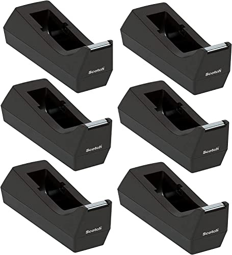 Scotch Desk Tape Dispenser, 1in. Core, Black, 6 Pack