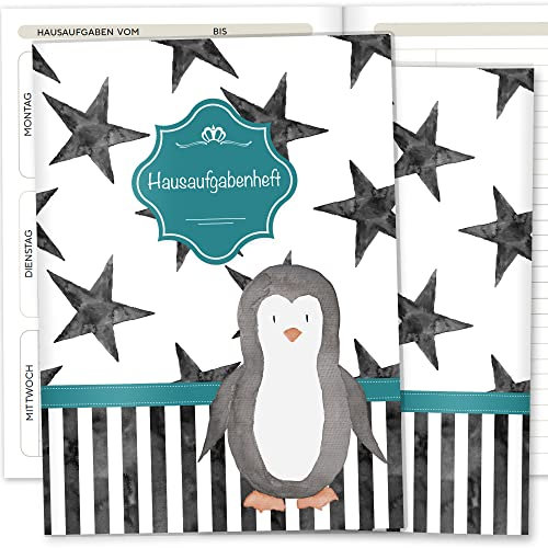 OLGS Hausaufgabenheft Hülle Creative Royal inkl. Heft Schulheft Schutzhülle Einschulung Grundschule (ohne Personalisierung, Pinguin)