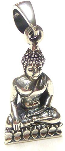 Silberschmuck - BG Buddha Anhänger, 925 Sterling Silber – Sitzender Buddha Kettenanhänger, Schutzsymbol & Glücksbringer, Meditation Schmuck Unisex