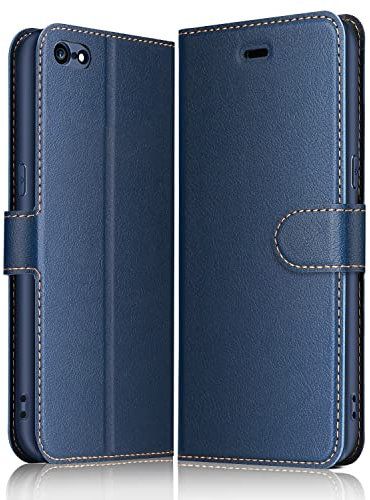 ELESNOW Case Compatible with iPhone 6 / 6S, High-grade Leather Flip Wallet Phone Case Cover for Apple iPhone 6 / 6S (Deep Blue)