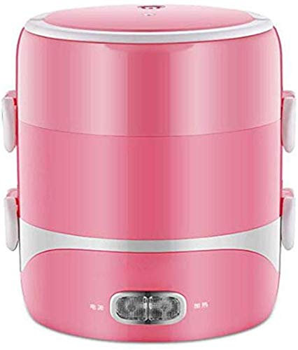 DRHR Electric Lunch Box Three-Layer Insulation Heating Cooking Stainless Steel Lunch Box Mini Plug-in Heating Rice Cooker for School Office,B