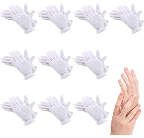 10 Pares Guantes Hidratantes,Algodón Blanco para la Noche y la Hora de Acostarse, Calidad Superior, para Manos Secas, Eczema, Belleza, Piel Sensible e Irritada, Talla única - Unisex