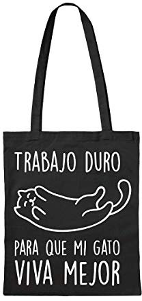 Miss MIserable Tote Bag Trabajo Duro para Que Mi Gato Viva Mejor Tote Bag De Algodón Orgánico, Unisex Adulto, Negro, Única