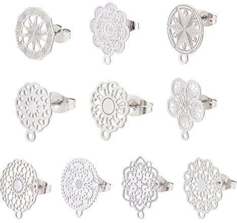 PandaHall 20pcs 10 Styles Flower Stud Ohrring Befunde Hohlblume Ohrpfosten Mit Schleife Ohrring Pad Basispfosten DIY Ohrring Komponenten Ohrring Rücken Für DIY Ohrring Schmuckherstellung