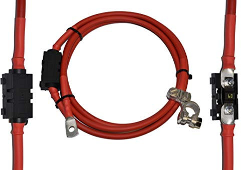 EBROM Batteriekabel 25 mm² ROT mit Polklemme (+) Anschluss rechts + Sicherungshalter + 60 Ampere 60A MIDI Sicherung, viele Längen + Ringösen/Kabelschuhe M6/M8/M10/M12 - Auswahl: 30 cm Kabelschuh M8
