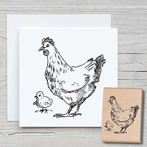 NEWSTAMPS Stempel Henne Motivstempel groß aus Holz & Gummi zum Karten basteln, Holzstempel, Tiere, Tierstempel, Scrapbook, Textilstempel, Deko, Kinder