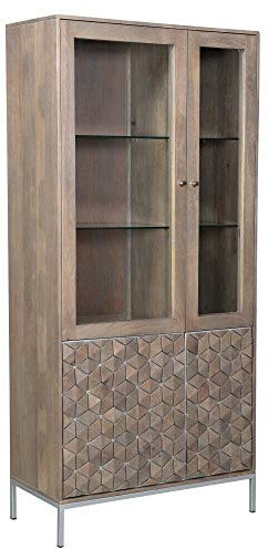 Vitrine WZ-0149 Mangoholz Massiv Metall Natur Silber 2 Türen Schrank Highboard