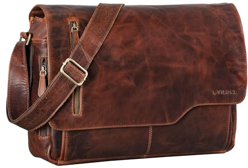 STILORD Ledertasche für Herren Cognac - Aktentasche mit 15.6 Zoll Laptopfach - Frauen & Männer Business-Tasche für Office, Uni & Büro - Umhängetasche Marlon