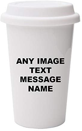 Personalised With Your Own Image/Text/Name/Message 10oz Dual Wall Eco Insulated White Ceramic Travel Coffee/Tea Mug With White Lid Birthday/Valentine/Mother’s/Father’s Day/Christmas/Secret Santa Gift.
