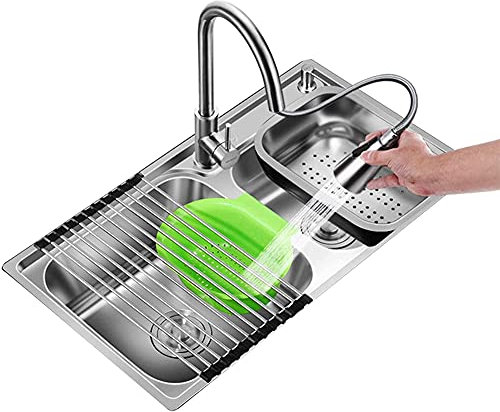 MNSSRN 304 Küchenspüle aus Edelstahl, Doppelwaschbecken, verdicktes Haushaltsspülen-Waschbeckenverpackung, Geräuschreduktion Satin Senke,770 * 420mm