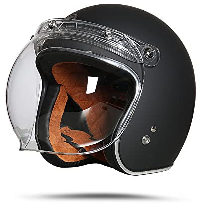 LIONCIANO Casco Moto Demi-Jet Moto Cross Casco Scooter Caschi Motorino Vintage DOT/ECE Omologato Donna Uomo, Casco Semiaperto Con Visiera Antigraffio(Nero Opaco, L56-57cm)