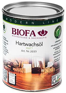 Biofa Hartwachsöl MATT 2033 1,0 Liter, Hartöl, Holzöl, Naturöl, Parkettöl, Holzbodenöl