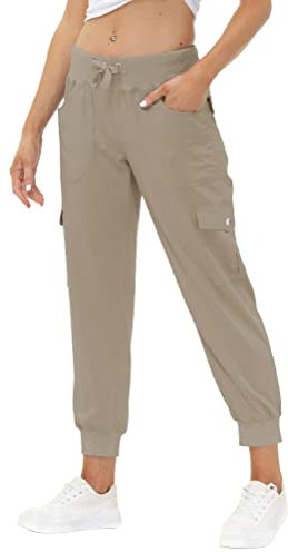 JINSHI Pantalons Femme Cargo Long Travail Pantalon Jogging Taille Haute avec Poches Kaki M