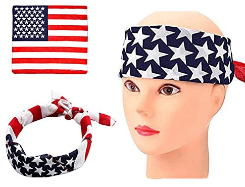 3Pcs American Flag Bandana Set Stars Stripes Headwear Multi Purpose Headband Neck Scarf Hair Wrap for Men Women