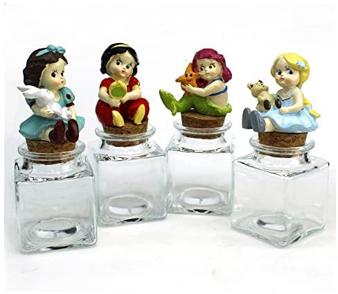 33194 DLM Kit 12 Bomboniere Barattolo Quadrato in Vetro con Principesse Sirena Nascita Bimba Battesimo Portaconfetti Segnaposto