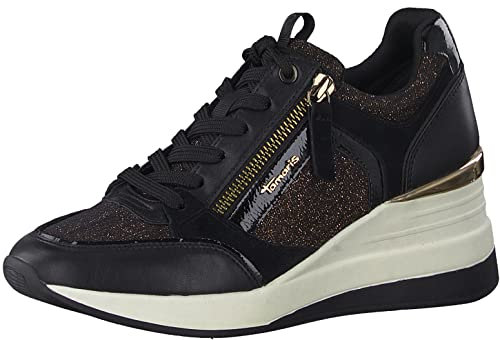 Tamaris Damen Low-Top Sneaker, Frauen Halbschuhe,Wechselfußbett,Comfort Lining,Strassenschuhe,Sportschuhe,Freizeitschuhe,Black/Copper,40 EU