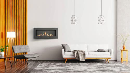 KRATKI Chimenea de bioetanol Delta Slim + Guijarros + Embudo para Montaje en Pared o instalación empotrada en Esquina l Contenedor Biosafe de 0,4 l, Certificado por TÜV Acero, 40 x 90 cm, Negro