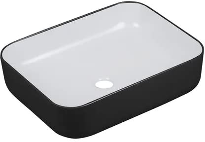 VBChome Lavabo rectangulaire en céramique, 50 x 40 cm, noir et blanc, pour invités