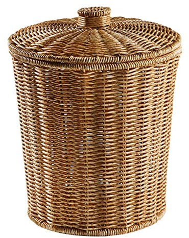Geflochtener Korb Müll Eimer Runder Rattan Abfall Korb mit Deckel Pflanzgefäß Geflochtene Aufbewahrung Körbe Weiden Papier Korb Müll Eimer