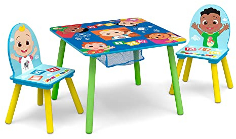 Delta Children Kids Table and Chair Set with Storage (2 Chairs Included) - Greenguard Gold Certified - Ideal for Arts & Crafts, Snack Time, Homeschooling, Homework & More, CoComelon
