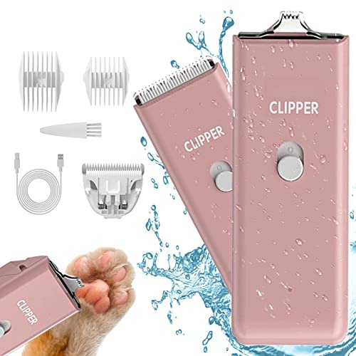 Dog Clippers Pet Hair Trimmer Low Noise Dog Grooming Kit,Pink+Double Blades | Washable USB Rechargeable Cordless Electric Pet Feet Hair Trimmer for Cats Dogs, with Wide & Narrow Ceramic Blade,6000rpm