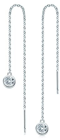 AINUOSHI Damen Ohrringe Silber 925, Moissanit Diamant Threader Ohrringe Hängend Lange Quasten Ohrhänger Ohrstecker Schmuck Geschenk für Sie Frauen Freundin Geburtstag