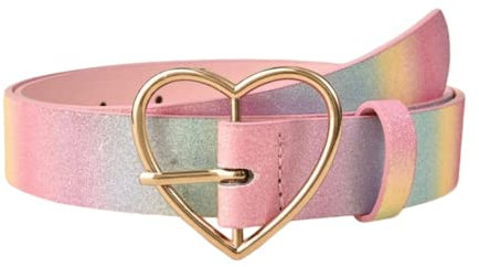 HUSSATOP Mädchen Glitzer Regenbogen Gürtel PU Leder Taillengürtel Verstellbarer Casual Jeans Gürtel mit Metallschnalle für Frauen, Mehrfarbig, Einheitsgröße