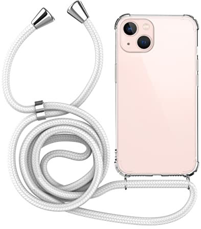 MyGadget Handykette für iPhone 14 - [ TPU Hülle mit verstellbaren Band ] - Handyhülle mit Handyband zum Umhängen Kordel Schnur Case Schutzhülle - Weiß