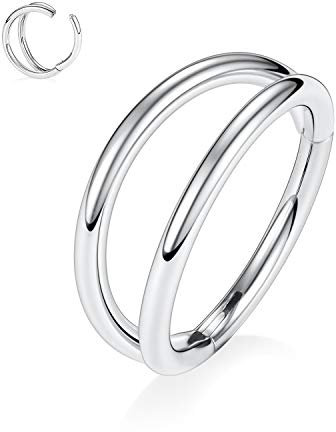 AROWRO 16g 6mm Doppelnasenring für Single Piercing Conch Daith Helix Nase Rook Piercing Schmuck Doppel Hoop Nasenring Septum Ringe Nasenringe Hoops Conch Hoop Ohrring Septum Clicker Silber