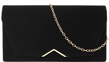 MEGAUK Damen Clutch Samt Abendtasche Elegante Handtasche Envelope Tasche Winter Unterarmtasche mit Kette für Hochzeit Wedding Prom Party (Schwarz)