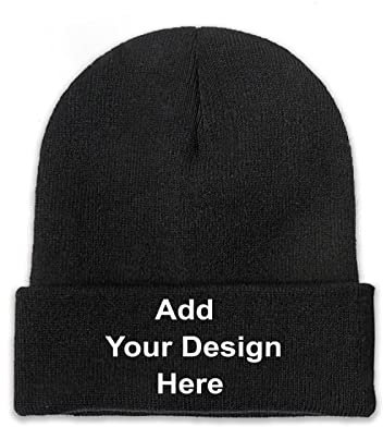 Whhzhao Benutzerdefinierte Beanie-Mütze, personalisierter Text & Foto & Logo, Strickmütze mit Bündchen für Männer und Frauen, Schwarz , One size