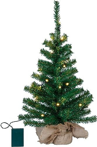 EGLO künstlicher Weihnachtsbaum 60 cm für innen, Deko-Tannenbaum mit LED-Beleuchtung warmweiß und Timer, batteriebetriebener Kunstbaum