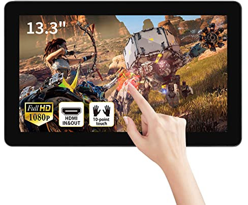 TouchWo 13.3 inch Touchscreen Monitor, FHD 1920 x 1080P External Monitor for Laptop, Include Built-in Speakers, VGA & HDMI Monitor for POS, CCTV, Restaurant