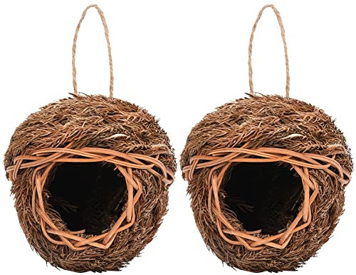 BYNYXI 2PCS Nid doiseau tissé en Paille Sac de Nidification Nid doiseau pour Cage nichoirs doiseaux à Suspendre Maisons doiseaux Herbe Nid doiseau pour Perruche mésange canari Merle Colibri