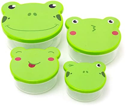 Carousel Home Set Of 4 Children's Animal Design Snack Pots | Nesting Snack Containers For Kids | 4 Piece Kids Airtight Food Storage Containers Tubs With Lids - Frog