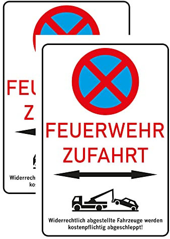INDIGOS UG - Schilder - 300x200 mm - Schild 2 Stück - Feuerwehrzufahrt - Aluverbundplatte - für Garage, Hotel, Parkplatz, Schule, Carport, Firma
