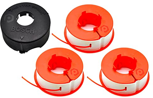 European Tools Bosch - 3 bobines de fil (F016L71599) et couvercle de bobine (1619X08157) pour débroussailleuses de la gamme Art (23, 26, 30) COMBITRIM et EASYTRIM