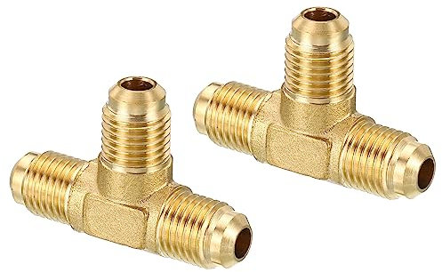 PATIKIL 1/4 x 1/4 x 1/4 Laiton Tuyau Raccord, 2 Paquet Flare Té Tube Raccord Tuyau Adaptateur Connecteur pour Air Climatiseur Réfrigération Plomberie