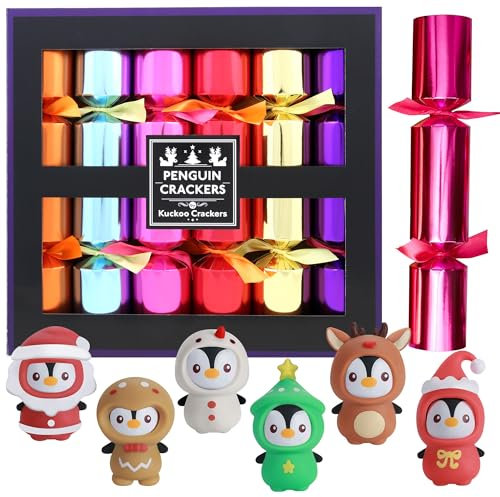 Kuckoo Crackers: 6 x 13-inch Squashy Penguin Puffer Christmas Crackers