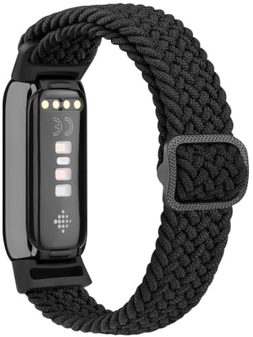 Amzpas Armband für Fitbit Luxe Armband für Damen Herren,Nylon Sport Verstellbares Geflochtenes Ersatzarmbänder für Fitbit Luxe (Schwarz)