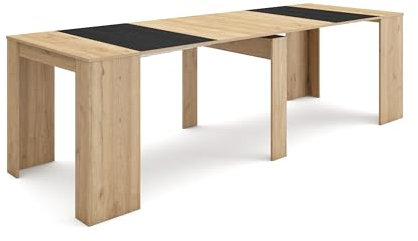 Skraut Home | Ausziehbarertisch | Multifunktionaler ausziehbarer | 260 | Für 12 Gäste | Esszimmertische | Moderner Stil | Eiche Schwarz