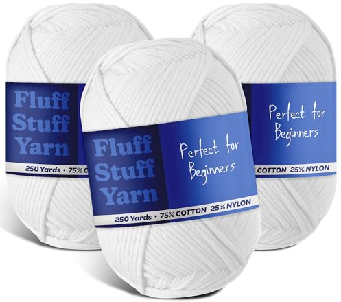 Härd & Harbor mjukt garn – virkat & stickgarn, nybörjargarn med lätt-att se sömmar, 3-pack med 250 Yds Amigurumi-garn, bomull-nylonblandning t-skjorta, garn i kamgarn i kamgarn 4, vitt garn