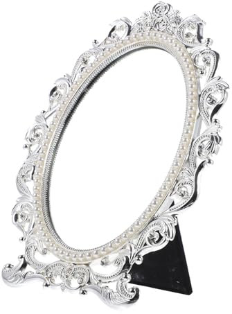 Housoutil Schminkspiegel Vintage Standspiegel 7- Silberspiegel Hochauflösend Zarter Make Up Spiegel für Frauen Tischplatte Europäischer Stil