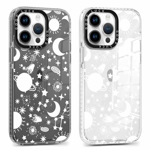 Foonary 2 pezzi Trasparente Cover per Apple iPhone 13 Pro 6,1, Custodia Aesthetic Motive Design, Silicone Protezione Phone Case per iPhone 13 Pro, Luna Stellare03