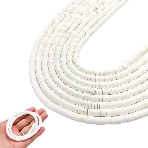 2800 PCS White Clay Beads, White Clay Beads Refill White, 6mm Polymer Clay Beads Strands, Bracelet Jewelry Making Beads Round Disc Beads for Necklace Earring Pendant and Anklet Craft Making, 8 Strand