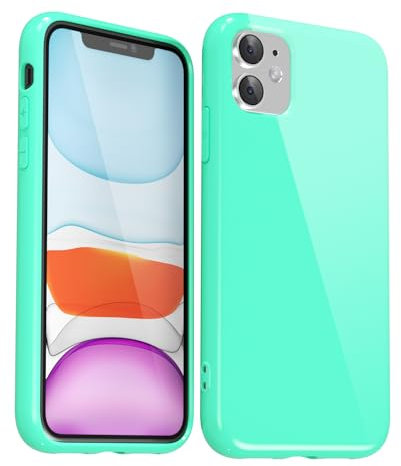 Svanove for iPhone 11 Case Silicone, Glossy Soft Rubber Gel Jelly Cute Protective Plastic Simple Plain Phone Case Cover for Women Girl, Slim Thin Flexible Shockproof TPU, Mint Green