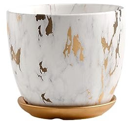 ANDRESLAD Pot De Fleurs en Céramique Marbré 21x21x19cm Drainage Jardinière Moderne pour Maison Et Bureau pour Plantes D'intérieur Et Solide